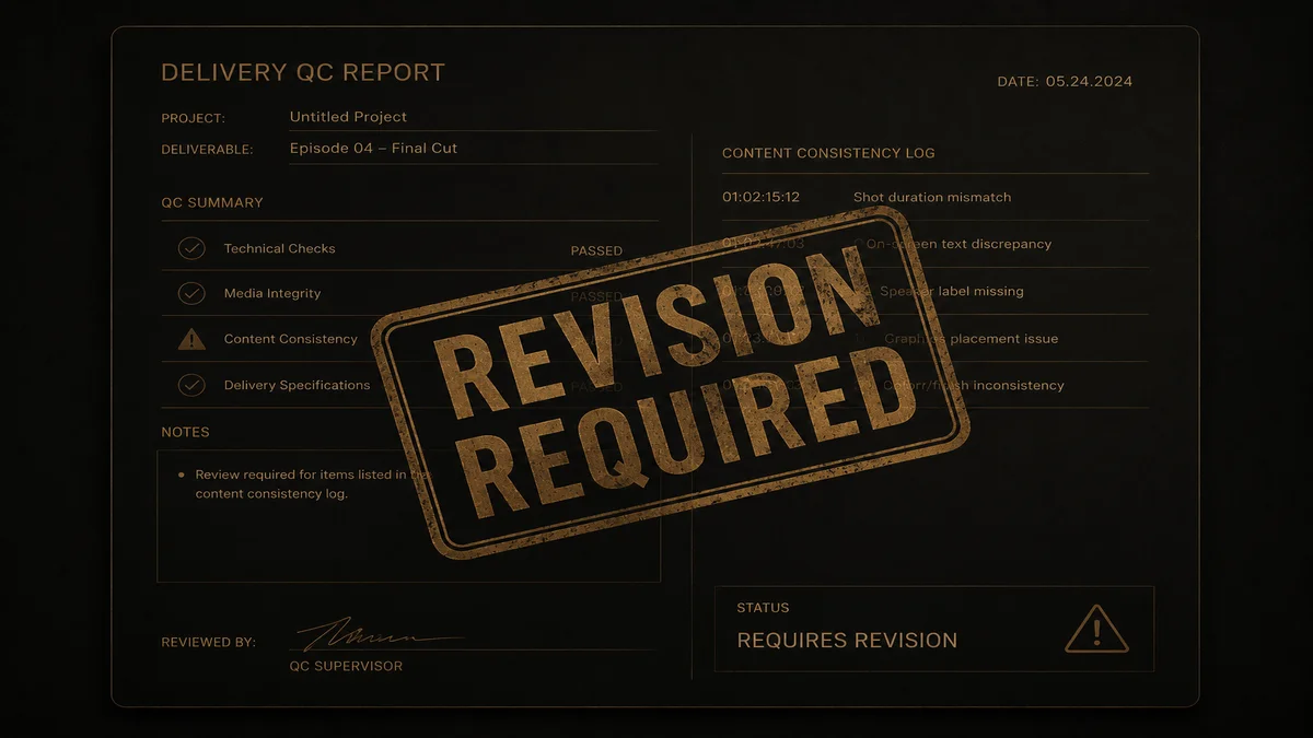 Dark-themed graphic showing a document stamped "revision required," representing a rejected CCSL delivery